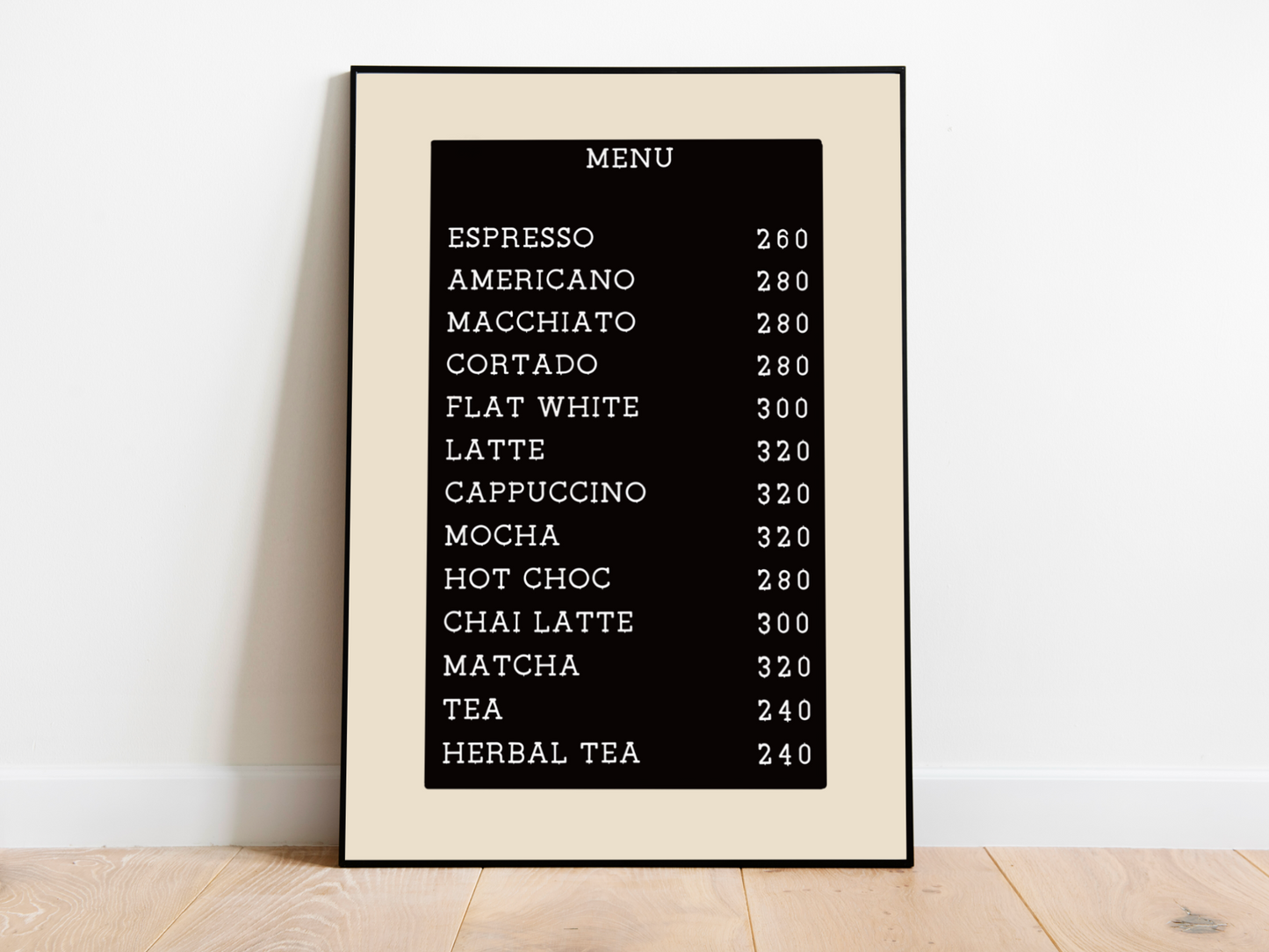 Coffee Menu Black Digital Art Print | A3