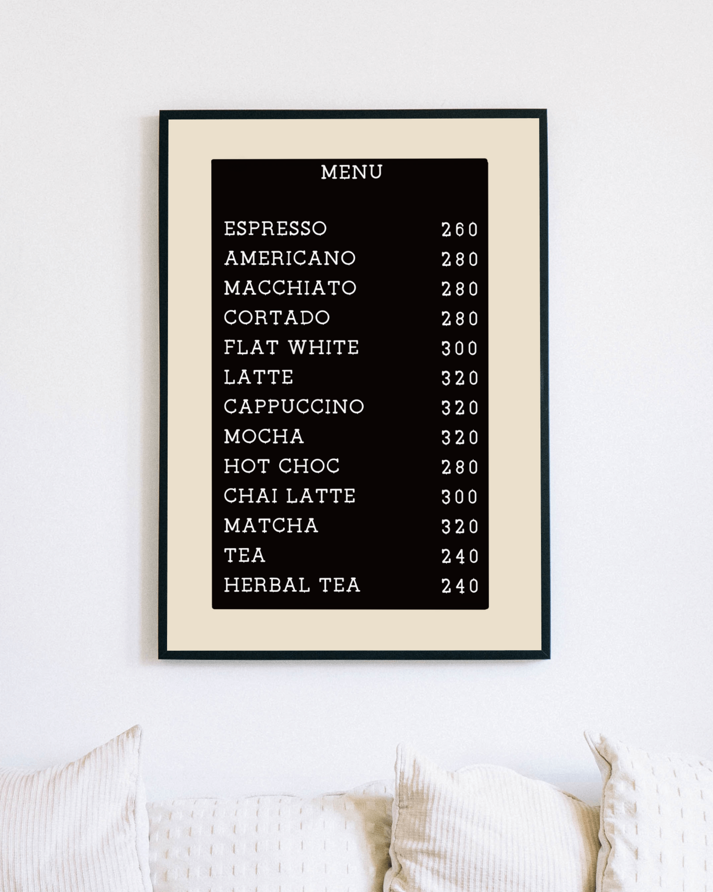 Coffee Menu Black Digital Art Print | A3