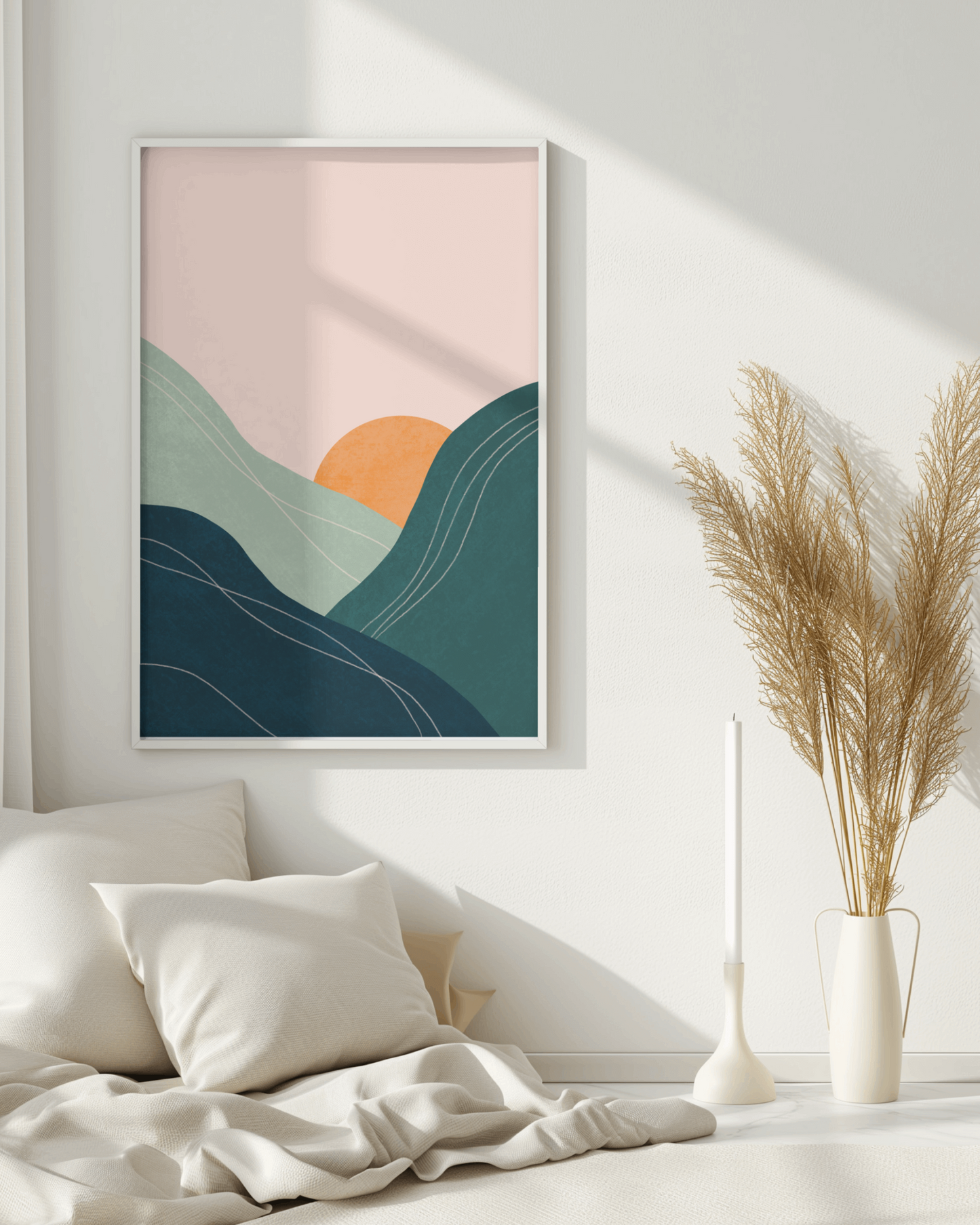 Sunset Green Hill Digital Art Print | A3